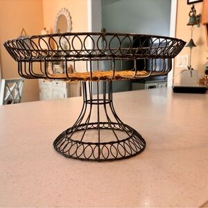 Wire and rattan farmhouse fruit bowl